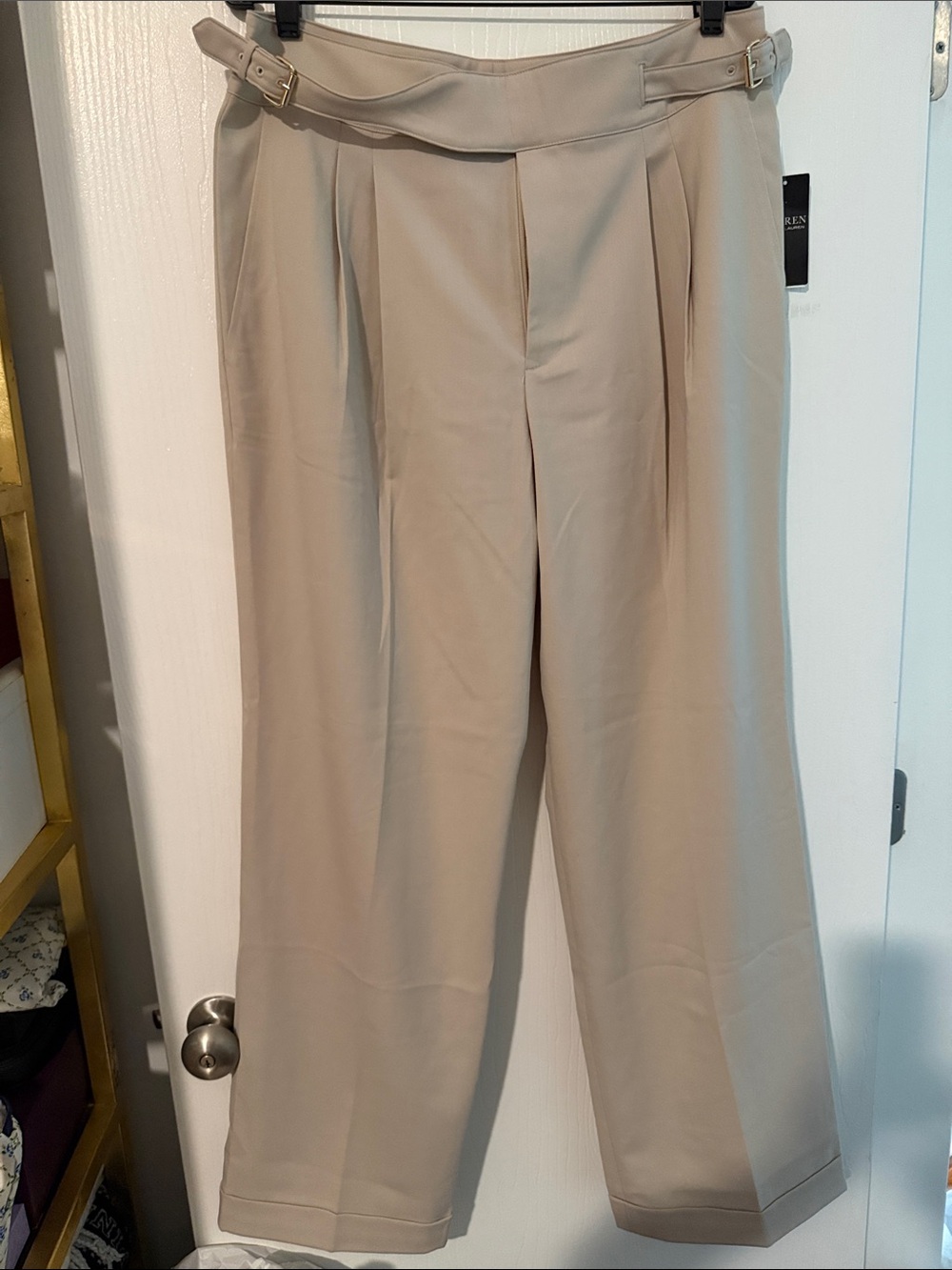 Polo by Ralph Lauren Khaki Pleated Chinos with Side Buckles